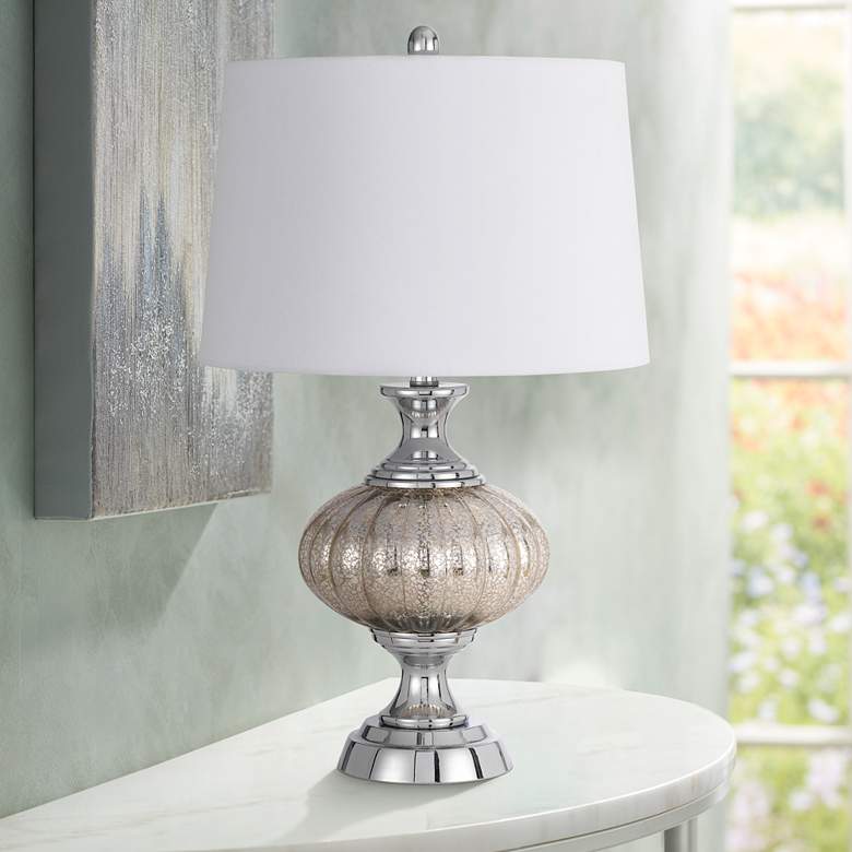 Image 1 Ossona Crackle Glass and Chrome Table Lamp