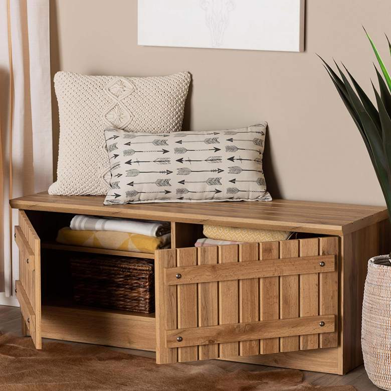 Image 1 Oswald 47 1/4" Wide Natural Oak Wood 2-Door Storage Bench