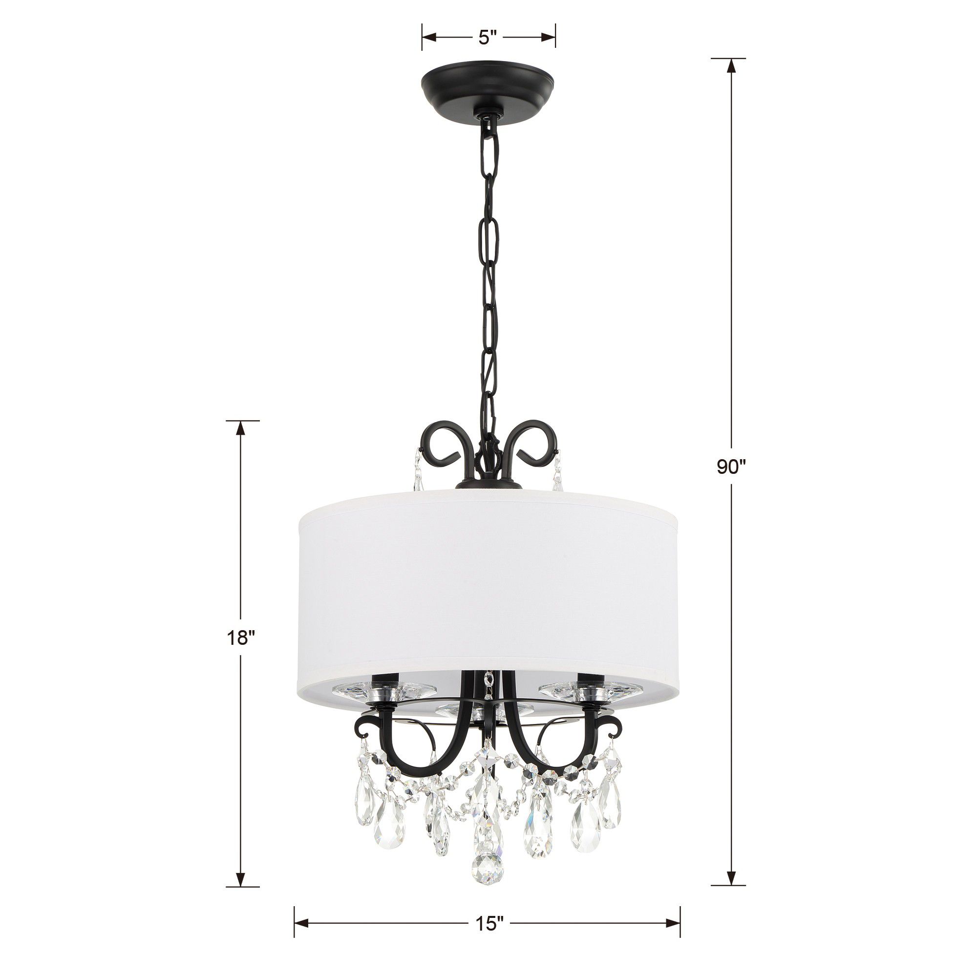 Othello 14" Wide Matte Black Crystal 3-Light Chandelier in scene
