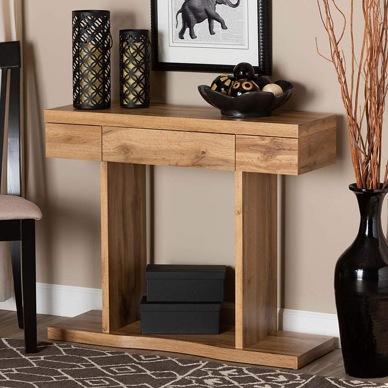 Image 1 Otis 35 1/2" Wide Oak Brown Wood 3-Drawer Console Table