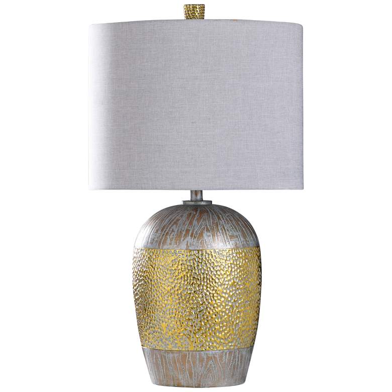 Image 1 Ottey 30 inch Dimpled Satin Brass and Nickel Urn Table Lamp