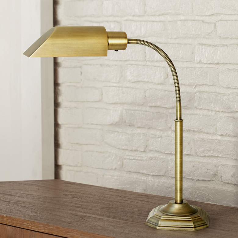 Image 1 OttLite Alexander Brass Energy Saving Gooseneck Desk Lamp