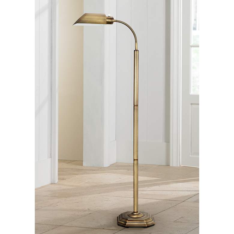 Image 1 OttLite Alexander Brass Energy Saving Gooseneck Floor Lamp