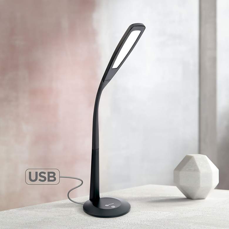 Image 1 OttLite Felix LED Gooseneck Desk Lamp Black with USB Port