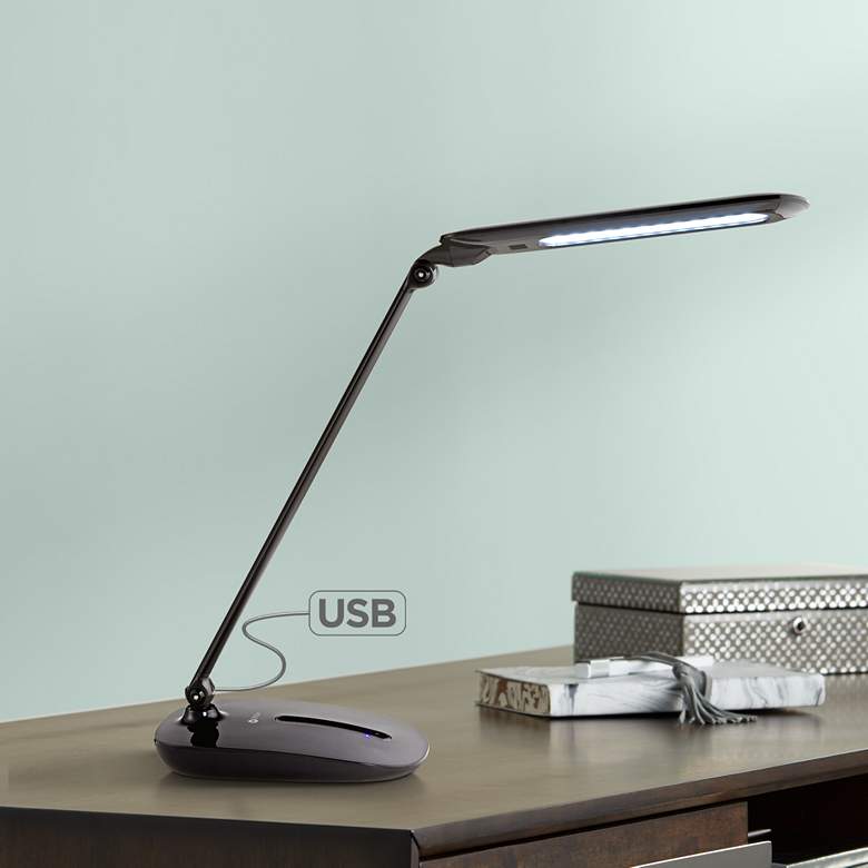 Image 1 OttLite Milo Black LED Desk Lamp with Dimmer and USB Port