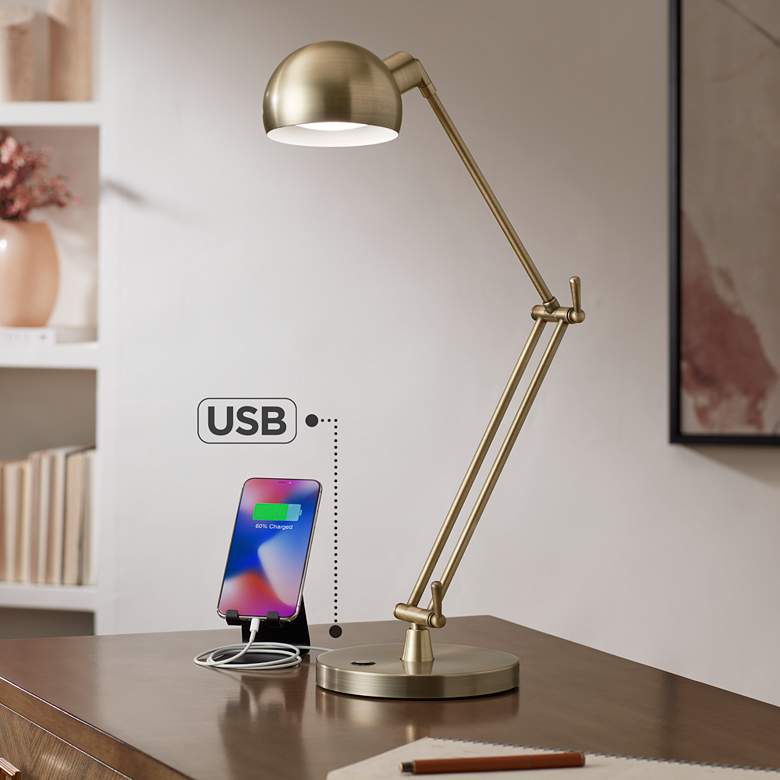 Image 2 OttLite Refine 24" Brass Touch Control LED USB Adjustable Desk Lamp