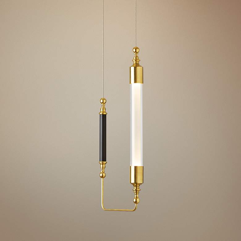 Image 1 Otto 10 1/2" Wide Brass with Black Vertical Mini Pendant