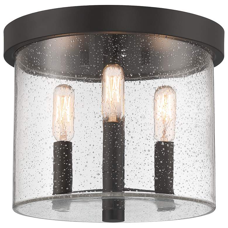 Image 1 Otto 10 in. 3-Light Matte Black Modern Outdoor Flush Mount with Glass Shade
