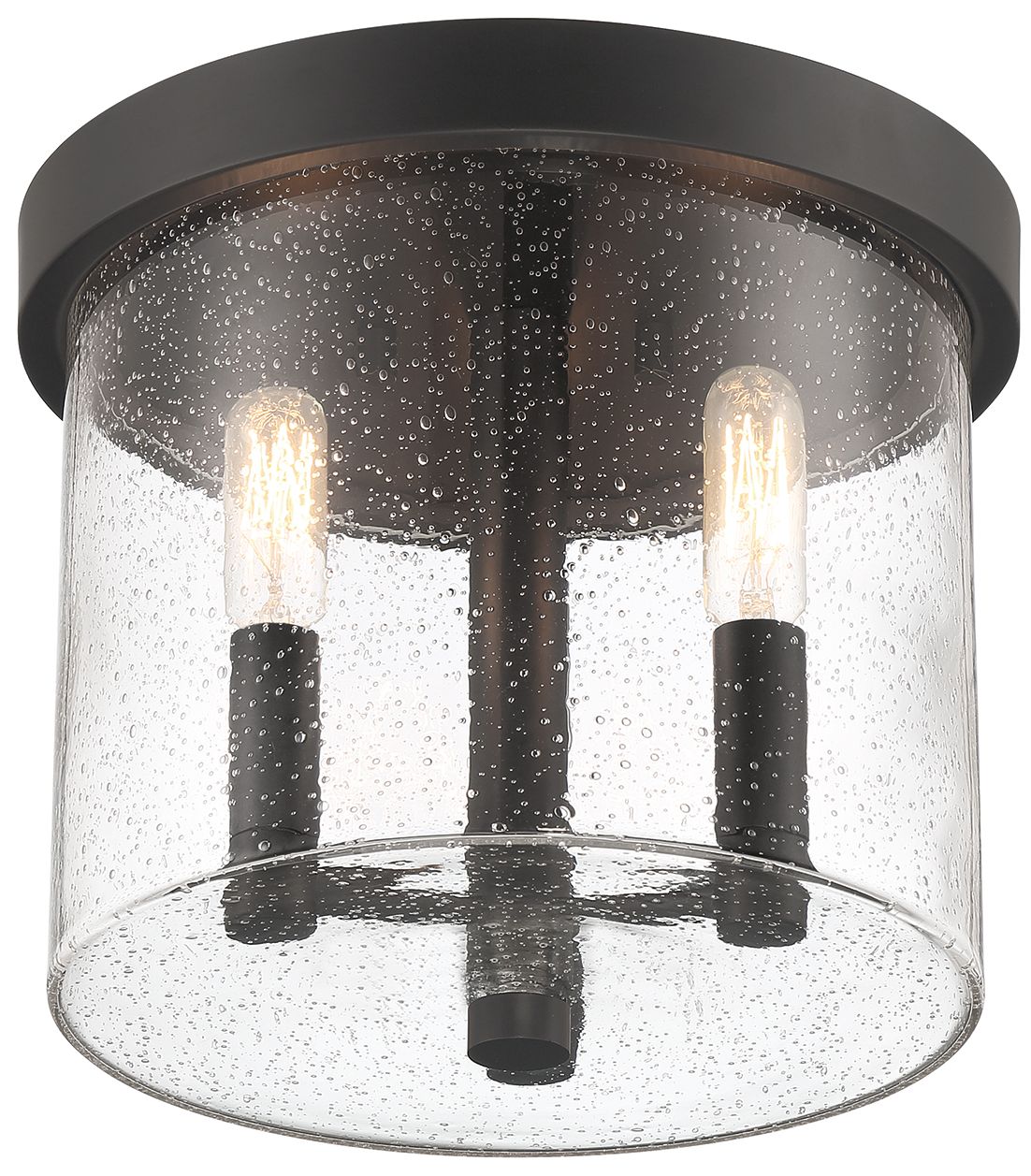 Otto 10 in. 3-Light Matte Black Modern Outdoor Flush Mount with Glass Shade