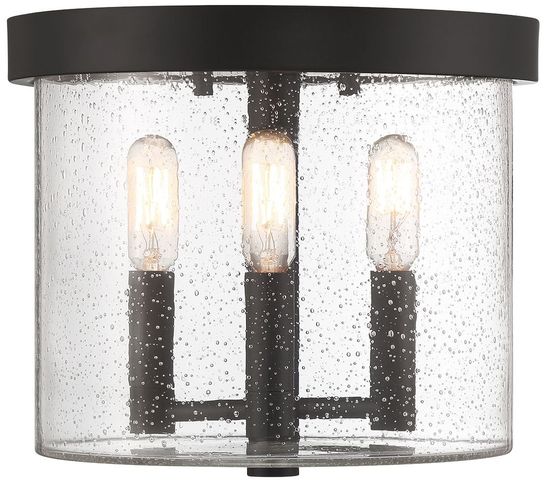Otto 10 in. 3-Light Matte Black Modern Outdoor Flush Mount with Glass Shade