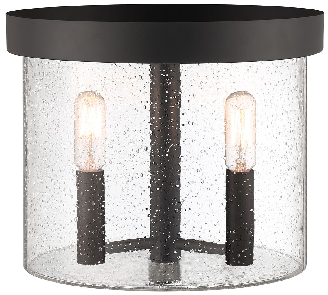 Otto 10 in. 3-Light Matte Black Modern Outdoor Flush Mount with Glass Shade