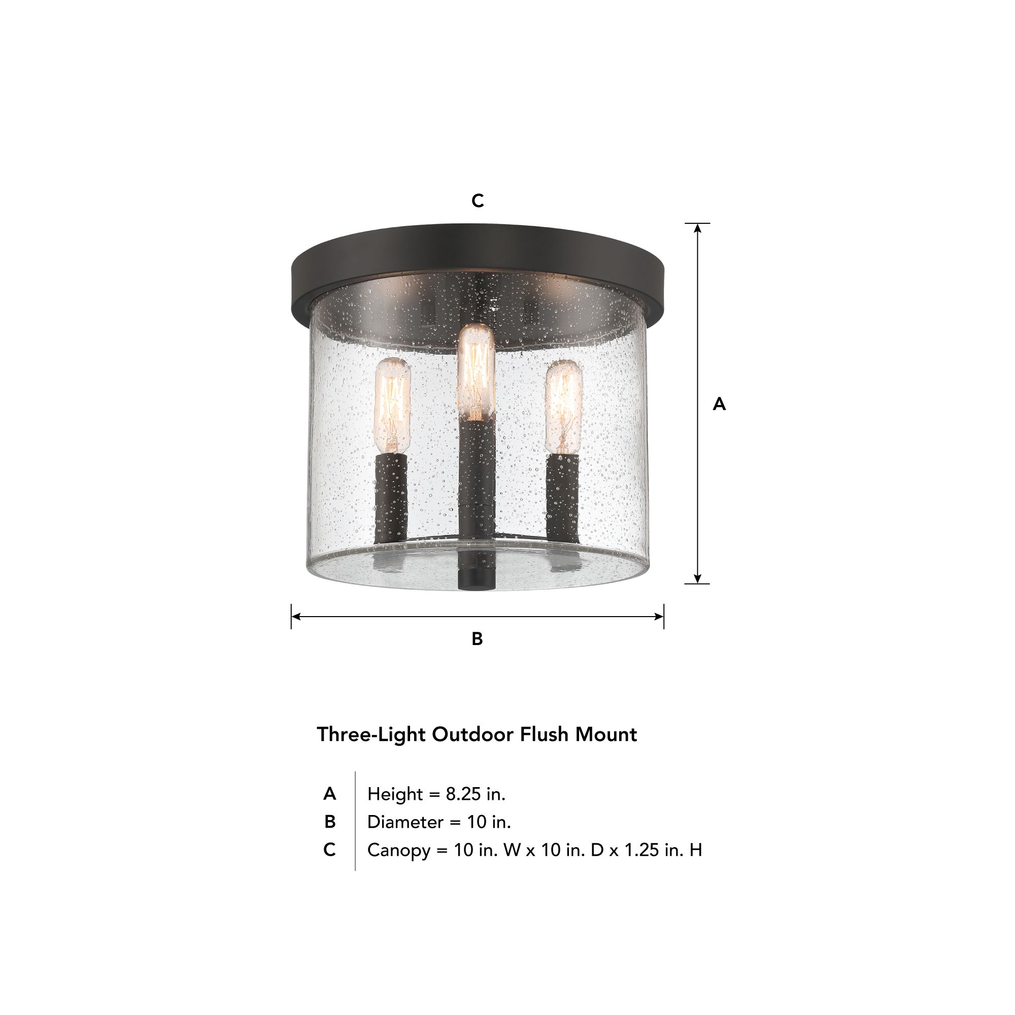 Otto 10 in. 3-Light Matte Black Modern Outdoor Flush Mount with Glass Shade