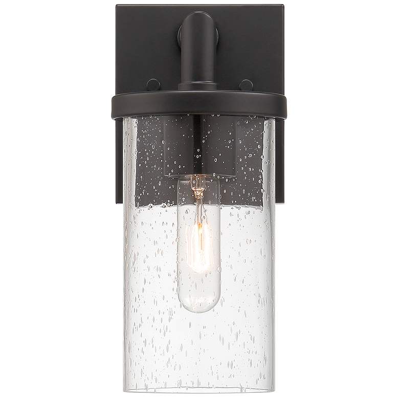 Image 1 Otto 11.5 in. 1-Light Matte Black Modern Outdoor Wall Lantern with Glass