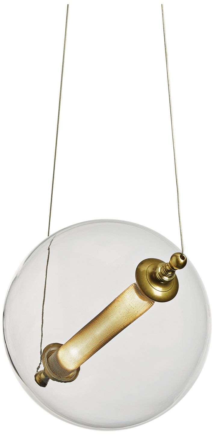 Otto 16.1"W Brass And Black Sphere Mini Pendant w/ Clear Shade