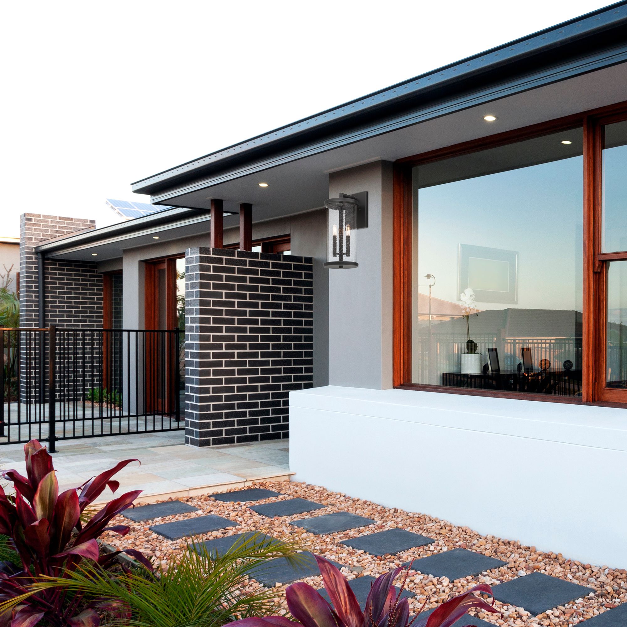 Image 4 Otto 18.75 in. 3-Light Matte Black Modern Outdoor Wall Lantern with Glass more views