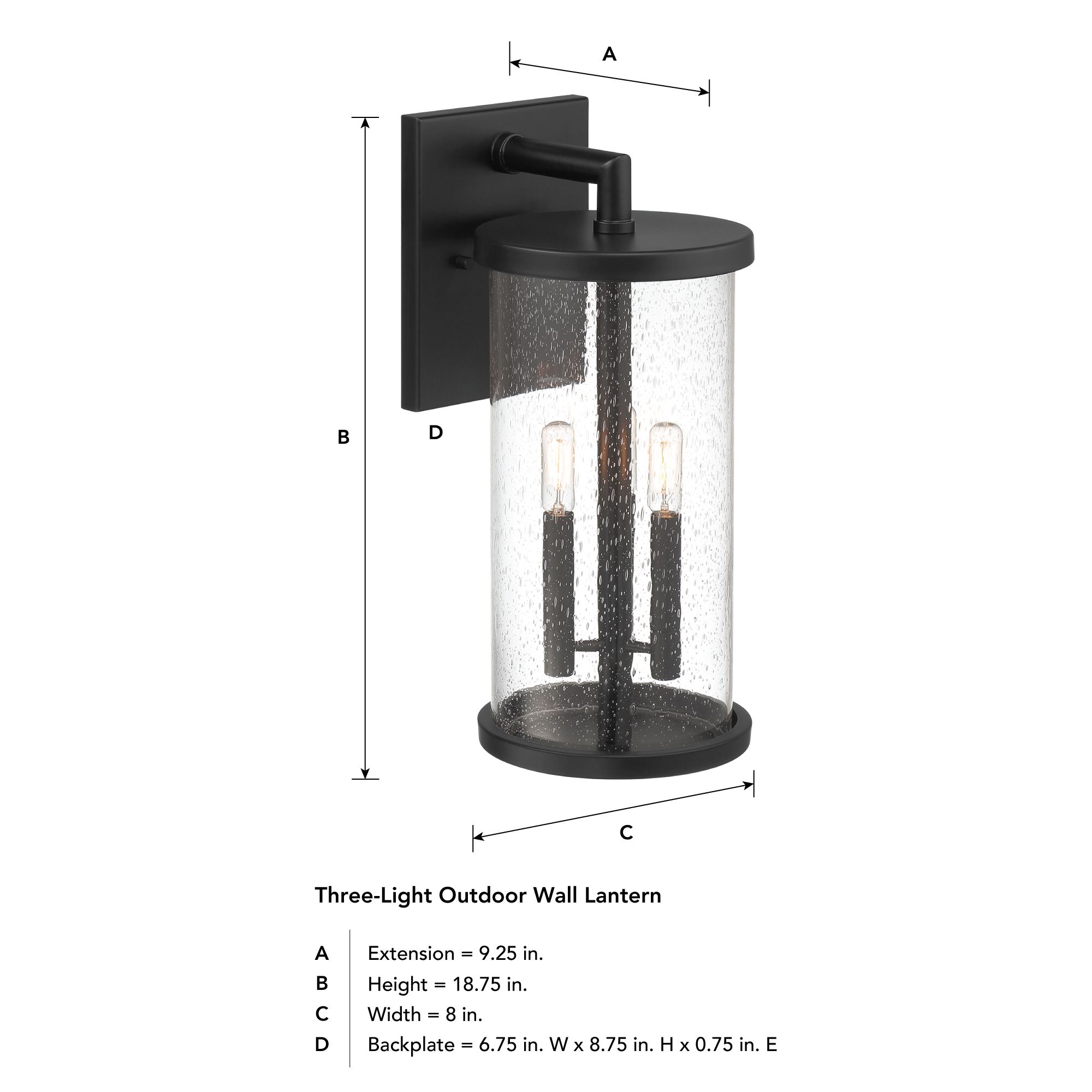 Image 7 Otto 18.75 in. 3-Light Matte Black Modern Outdoor Wall Lantern with Glass more views