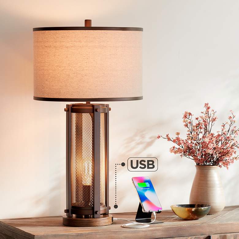 Otto Bronze Finish Night Light Table Lamp with USB Port