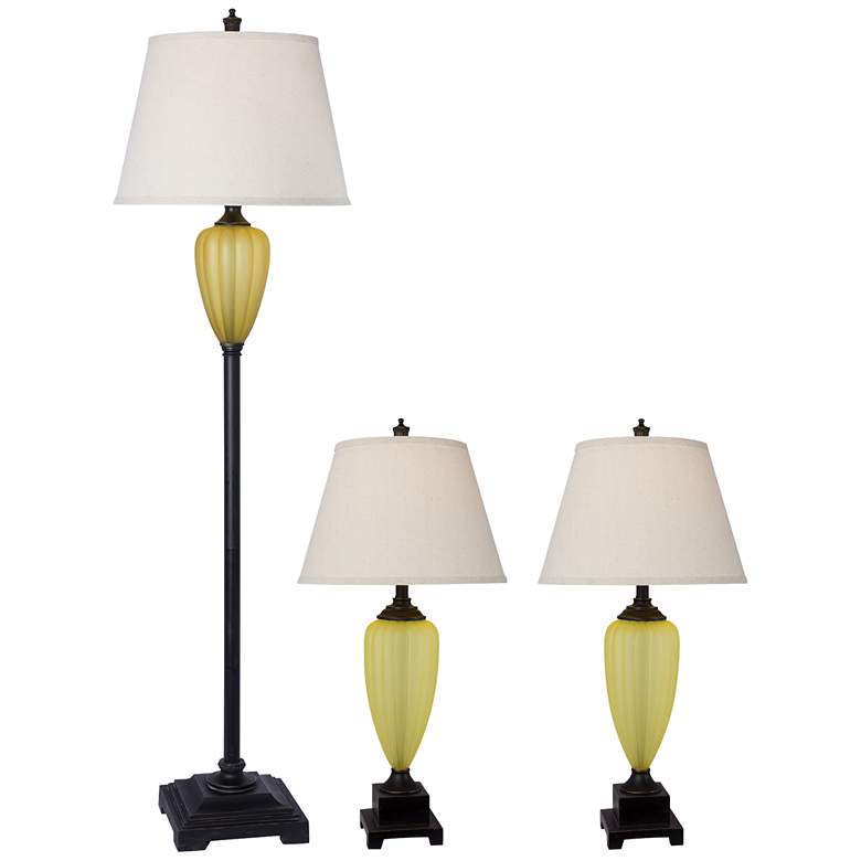 Image 1 Oulton Amber Glass and Bronze Floor and Table Lamp Set