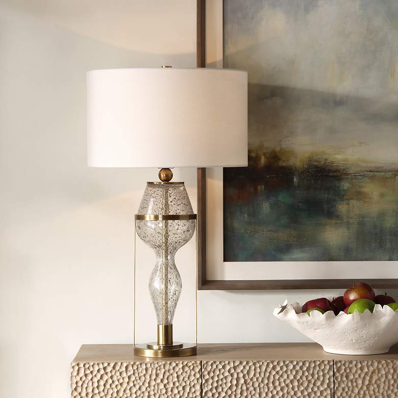 Image 1 Out Of Time Seeded Glass with Gray Fleck Table Lamp