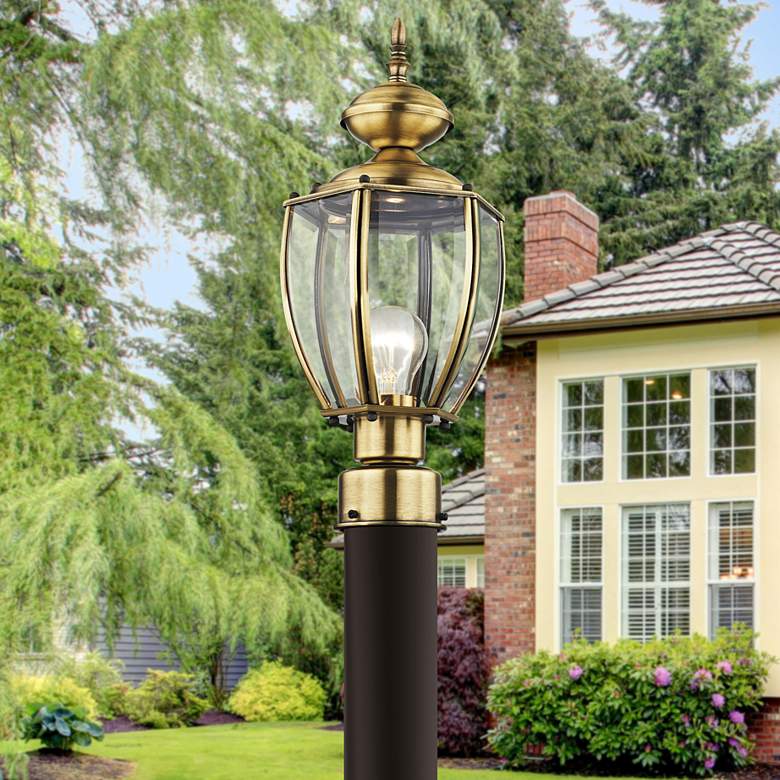 Image 1 Outdoor Basics 16 1/2" High Antique Brass Outdoor Post Mount Light