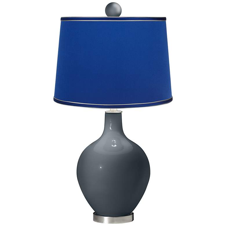 Image 1 Outer Space - Satin Dark Blue Ovo Lamp with Color Finial