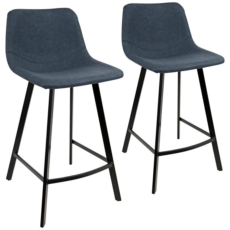 Image 1 Outlaw 25 1/2 inch Blue Faux Leather Counter Stool Set of 2