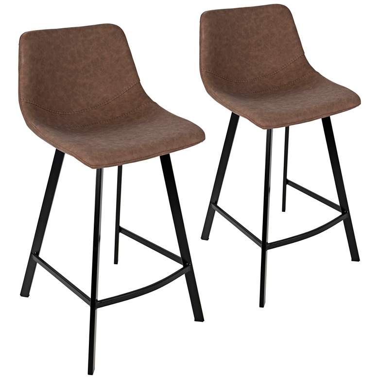 Image 1 Outlaw 25 1/2" Brown Faux Leather Counter Stool Set of 2