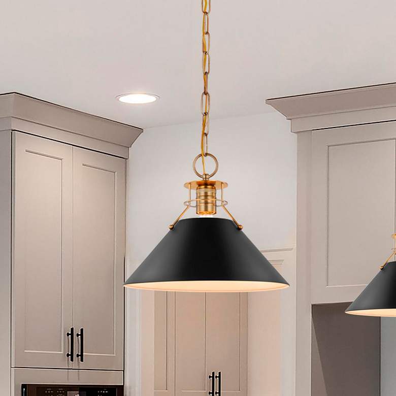 Image 6 Outpost 13" Wide Burnished Brass and Black Pendant Light more views
