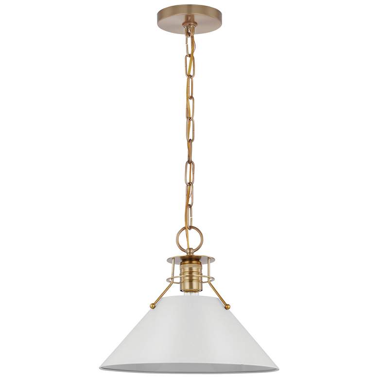 Image 1 Outpost 13" Wide Matte White Burnished Brass Pendant Light