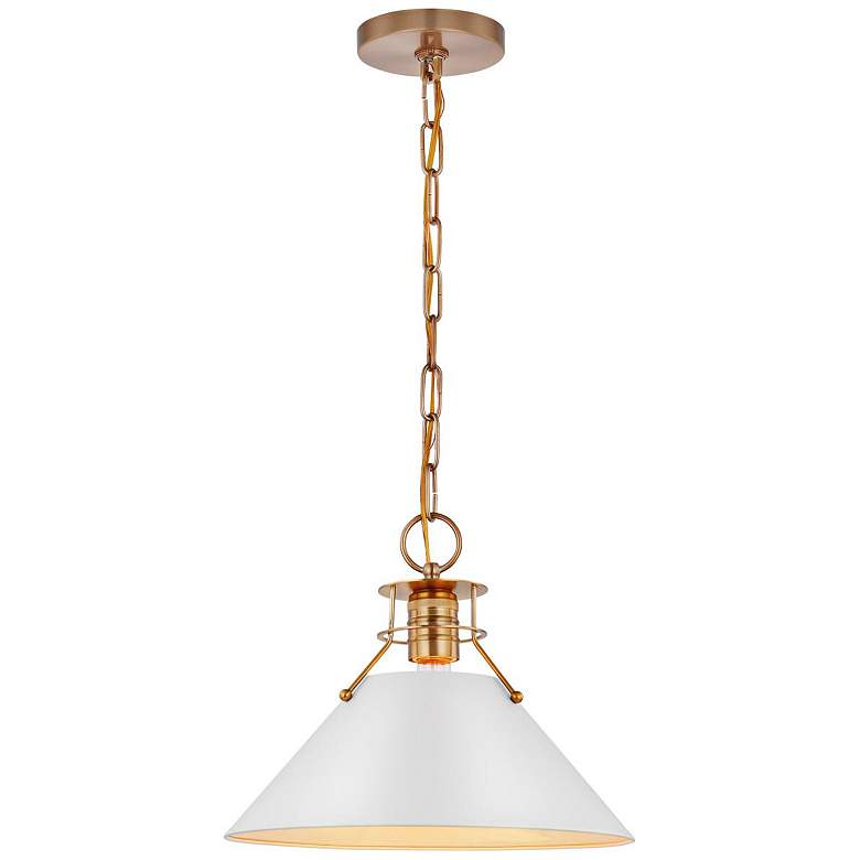 Image 4 Outpost 13" Wide Matte White Burnished Brass Pendant Light more views