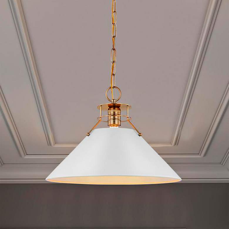 Image 1 Outpost 16 1/2" Wide Burnished Brass and White Pendant Light