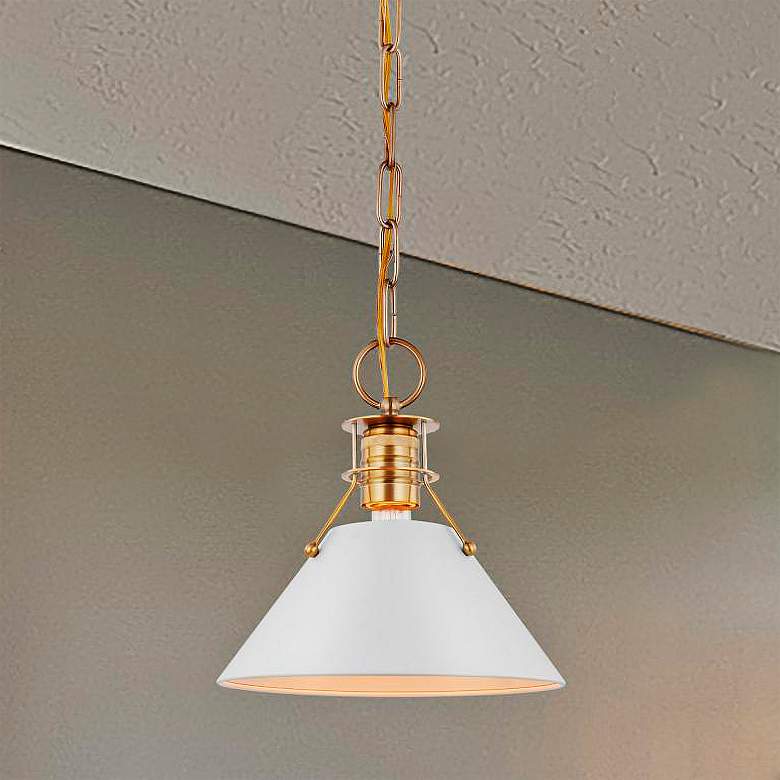 Image 2 Outpost 9 1/2" Wide Burnished Brass And White Mini Pendant