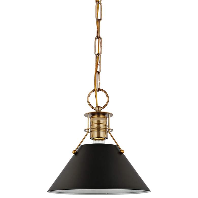 Image 2 Outpost 9 1/2"W Burnished Brass Mini Pendant w/ Black Shade