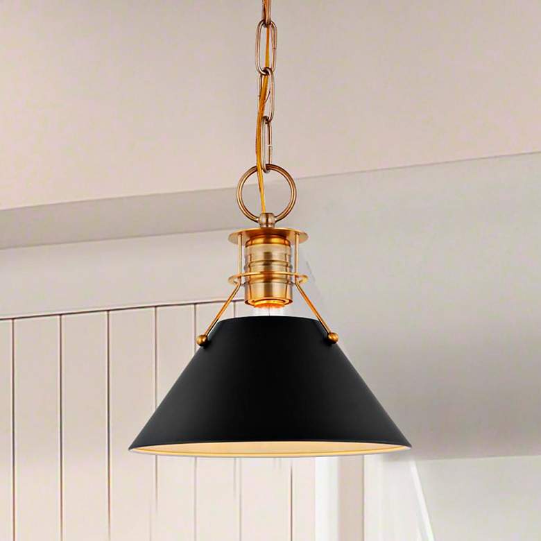 Image 1 Outpost 9 1/2"W Burnished Brass Mini Pendant w/ Black Shade