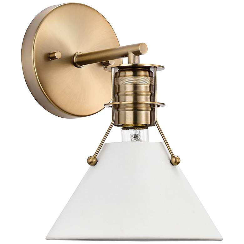 Image 2 Outpost 9 3/4"H Burnished Brass and Matte White Wall Sconce