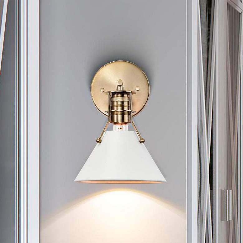 Image 1 Outpost 9 3/4"H Burnished Brass and Matte White Wall Sconce
