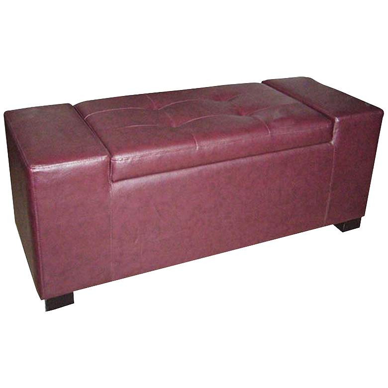 Image 1 Ovadia 44" Wide Maroon Red Leather Match Storage Bench