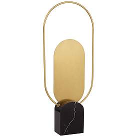 Image2 of Oval Hoop 19 1/2" High Gold Metal and Black Marble Sculpture
