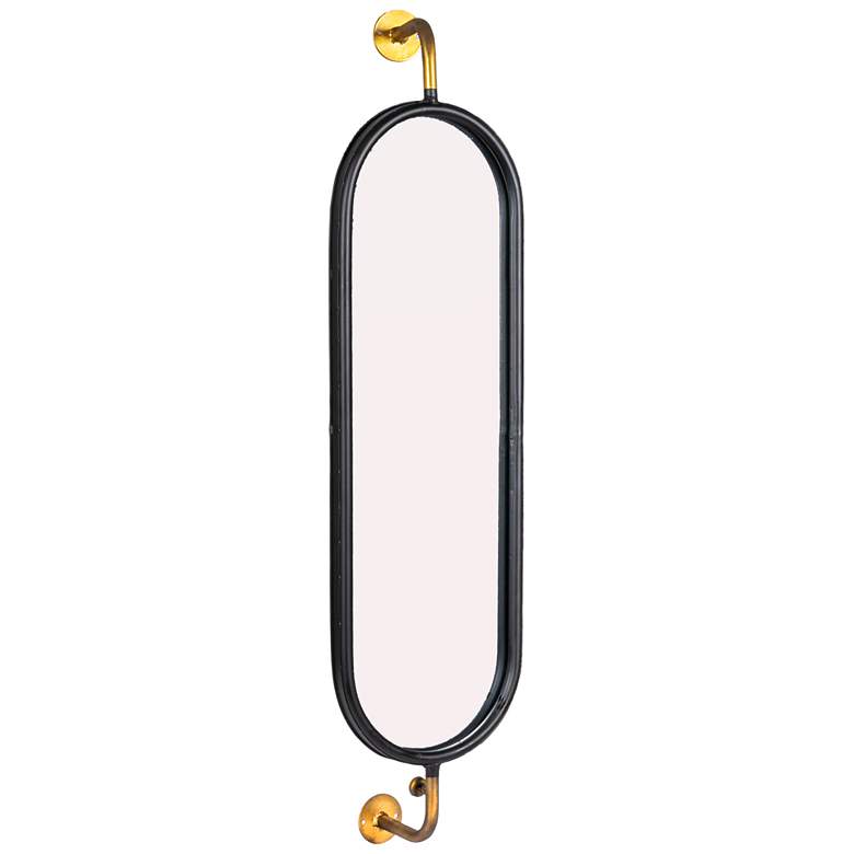 Image 1 Oval Metal Framed Wall Mirror with Brackets, Black and Gold
