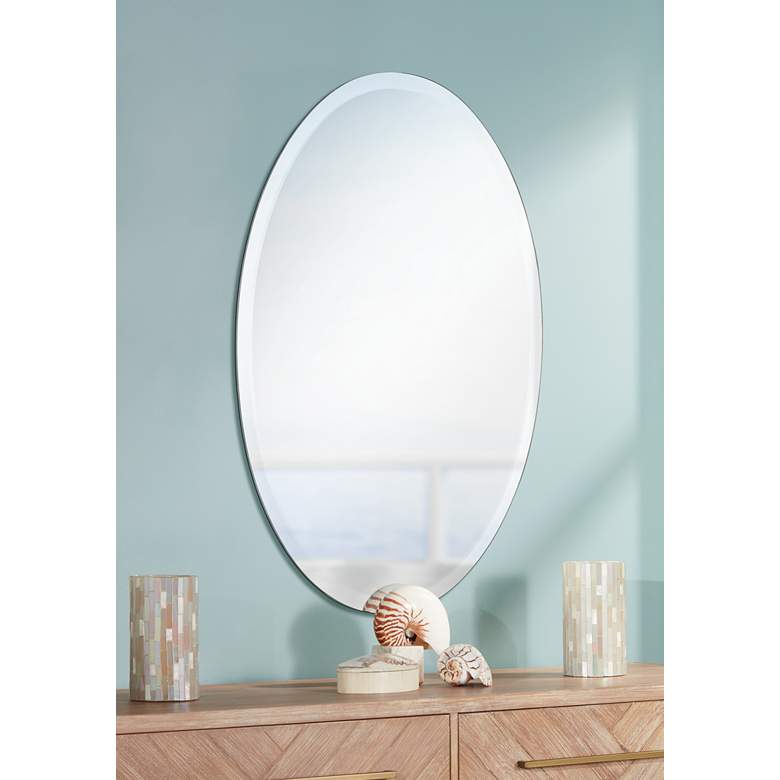 Image 1 Oval Regency 24 inch x 48 inch Beveled Frameless Wall Mirror