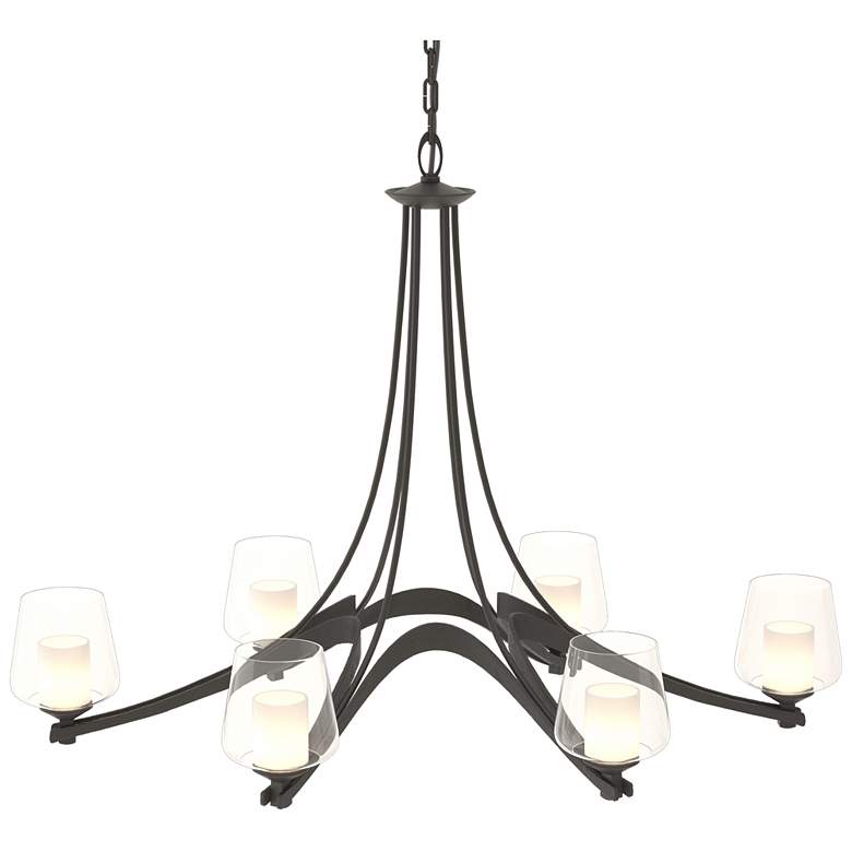 Image 1 Oval Ribbon 38.5" Wide 6 Arm Black Chandelier With Opal and Clear Glas