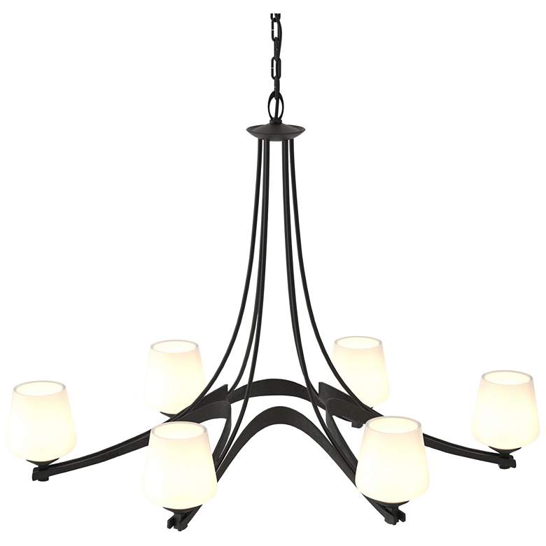 Image 1 Oval Ribbon 38.5" Wide 6 Arm Black Chandelier With Opal Glass