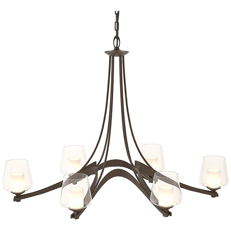 Image 1 Oval Ribbon 38.5" Wide 6 Arm Bronze Chandelier With Opal and Clear Gla