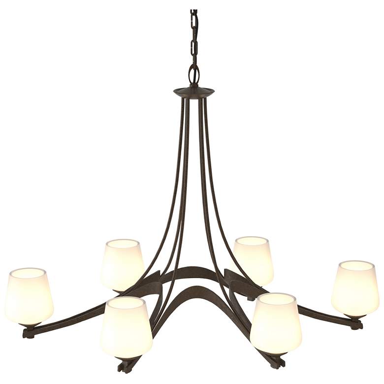 Image 1 Oval Ribbon 38.5" Wide 6 Arm Bronze Chandelier With Opal Glass