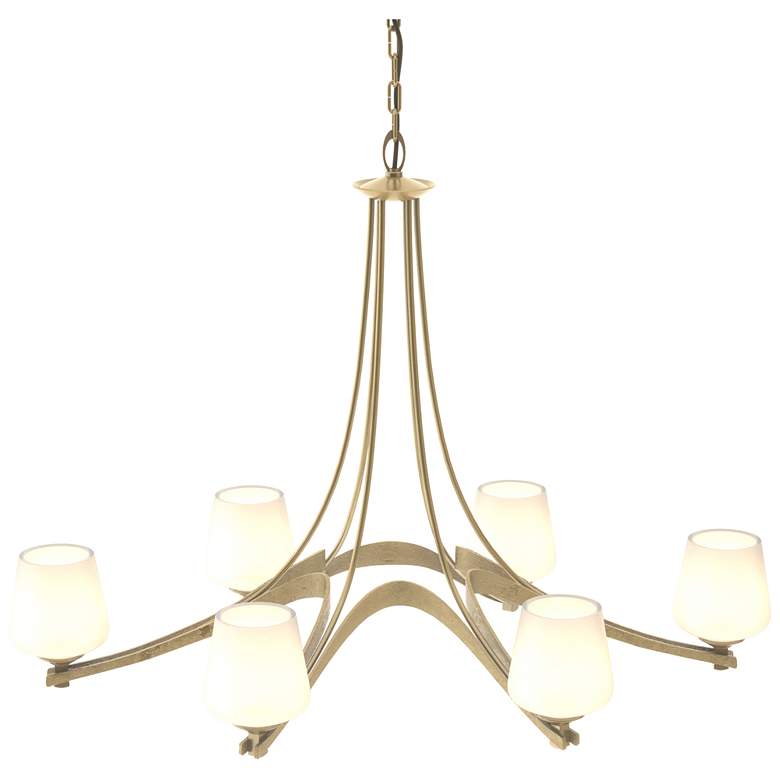 Image 1 Oval Ribbon 38.5 inch Wide 6 Arm Modern Brass Chandelier With Opal Glass