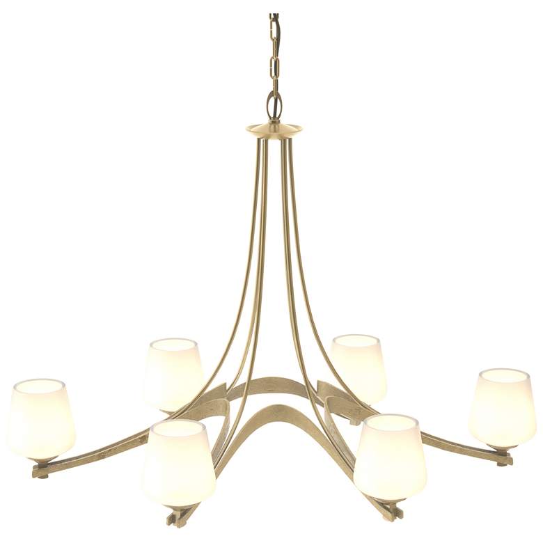 Image 1 Oval Ribbon 38.5" Wide 6 Arm Modern Brass Chandelier With Opal Glass