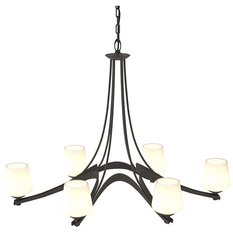 Image 1 Oval Ribbon 38.5" Wide 6 Arm Natural Iron Chandelier With Opal Glass