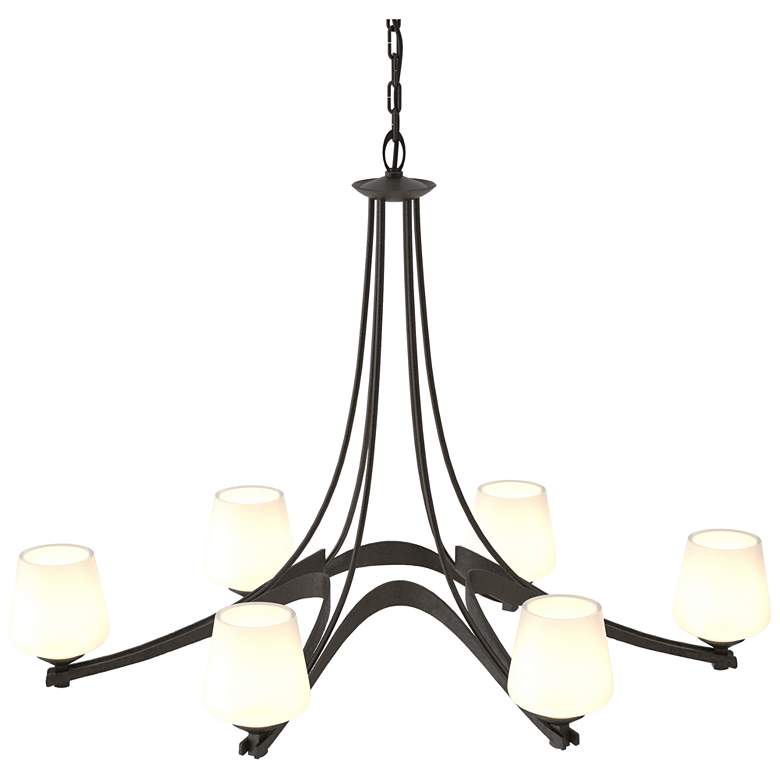 Image 1 Oval Ribbon 38.5 inch Wide 6 Arm Oil Rubbed Bronze Chandelier With Opal Gl