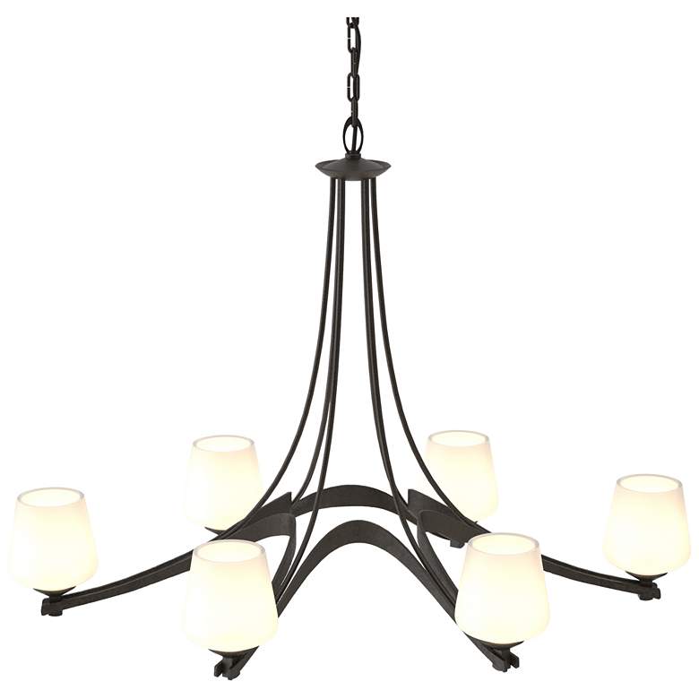 Image 1 Oval Ribbon 38.5" Wide 6 Arm Oil Rubbed Bronze Chandelier With Opal Gl