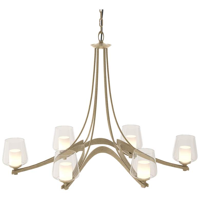 Image 1 Oval Ribbon 38.5" Wide 6 Arm Soft Gold Chandelier With Opal and Clear